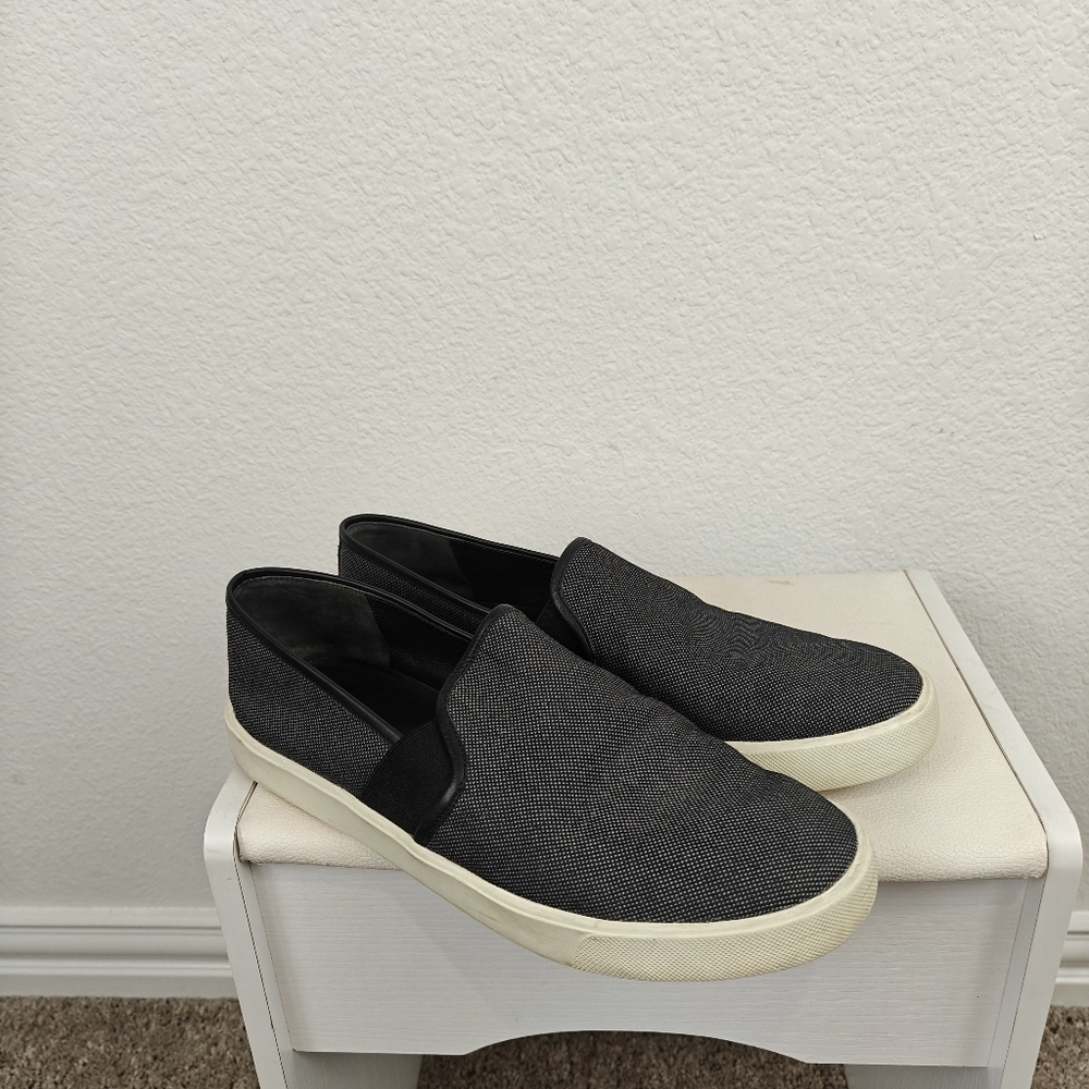 Vince Preston Black Textured Leather Trim Slip On Sneakers Women's Size 8